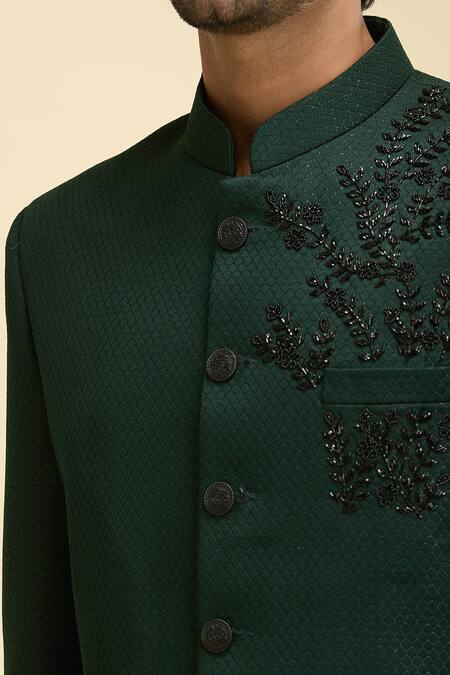 Arihant Rai Sinha Green Silk, Viscose Embroidery Floral Vine Sherwani at Aza Fashions Arihant Rai Sinha_Green Silk, Viscose Embroidery Floral Vine Sherwani_at_Aza_Fashions
