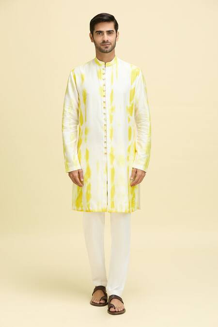 Arihant Rai Sinha_Beige Silk, Viscose Tie-dye Patten Kurta And Pant Set_Online_at_Aza_Fashions