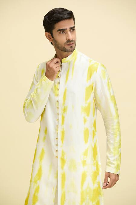 Shop_Arihant Rai Sinha_Beige Silk, Viscose Tie-dye Patten Kurta And Pant Set_Online_at_Aza_Fashions