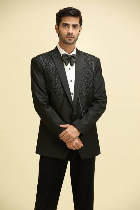 Arihant Rai Sinha Black Silk, Viscose Sequins, Beads Galaxy Embroidered Blazer And Shirt at Aza Fashions Arihant Rai Sinha_Black Silk, Viscose Sequins, Beads Galaxy Embroidered Blazer And Shirt_at_Aza_Fashions