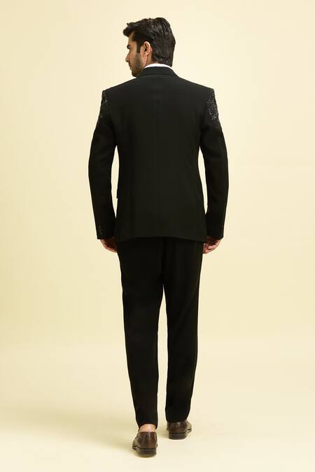 Shop Arihant Rai Sinha Black Silk, Viscose Sequins, Beads Astron Embroidered Blazer With Shirt at Aza Fashions Shop_Arihant Rai Sinha_Black Silk, Viscose Sequins, Beads Astron Embroidered Blazer With Shirt_at_Aza_Fashions