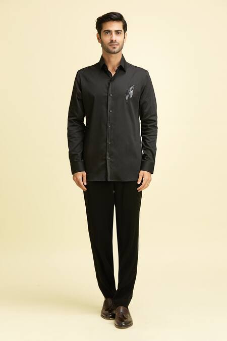 Buy_Arihant Rai Sinha_Blue Silk, Viscose Embroidery, Sequins Metallic Bloom Shawl Lapel Blazer Set_Online_at_Aza_Fashions