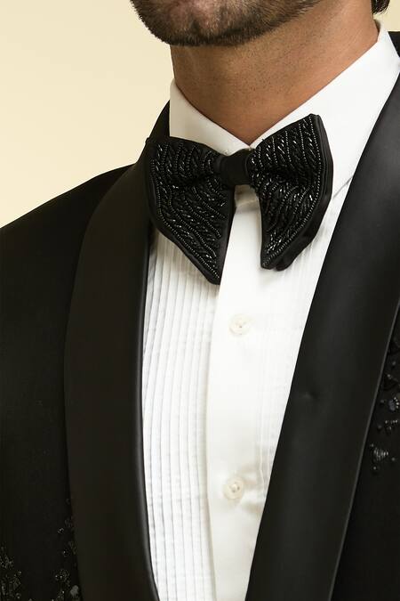 Shop_Arihant Rai Sinha_Black Silk, Viscose Sequins Wave Embroidered Blazer Set_Online_at_Aza_Fashions