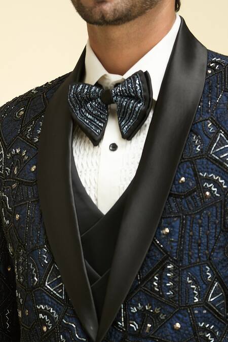 Arihant Rai Sinha Blue Silk, Viscose, Cotton Sequins, Beads Mosaic Flora Embroidered Blazer Set at Aza Fashions Arihant Rai Sinha_Blue Silk, Viscose, Cotton Sequins, Beads Mosaic Flora Embroidered Blazer Set_at_Aza_Fashions