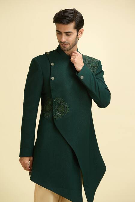 Buy Arihant Rai Sinha Green Silk, Viscose Embroidery Bloom Vine Bandhgala With Pant Online at Aza Fashions Buy_Arihant Rai Sinha_Green Silk, Viscose Embroidery Bloom Vine Bandhgala With Pant_Online_at_Aza_Fashions