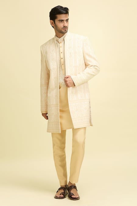 Aryavir Malhotra Gul Embroidered Long Bundi Kurta Set 