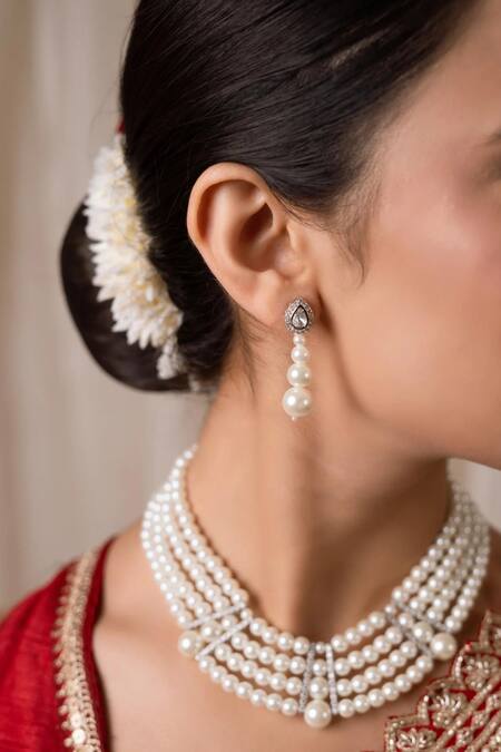 Shop_Anana_White Pearls, Piping, Stones Sumati Embellished Choker Set _at_Aza_Fashions