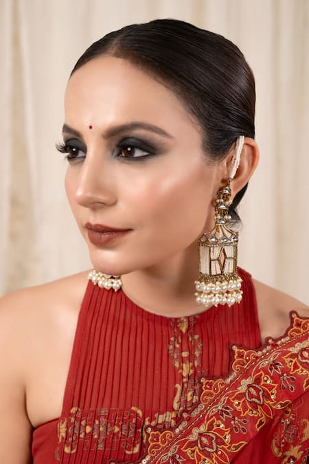 Anana White Kundan Polki Rajkumari Embellished Chandelier Earrings 