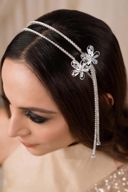 Anana Silver Zircon Shreenika Embellished Hair Band 