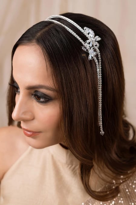 Anana Silver Zircon Shreenika Embellished Hairband 