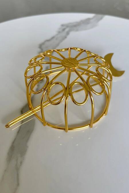 Anana_Gold Plated Pearls Banjara Celeste Tribe Hair Bun Cage And Stick_Online_at_Aza_Fashions