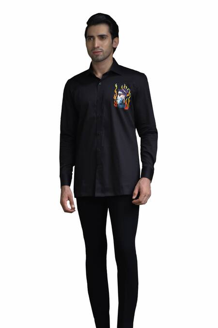 Courtyard By Abhi Black Cotton, Lycra Handpainted Shirt With Trouser Online at Aza Fashions Courtyard By Abhi_Black Cotton, Lycra Handpainted Shirt With Trouser _Online_at_Aza_Fashions