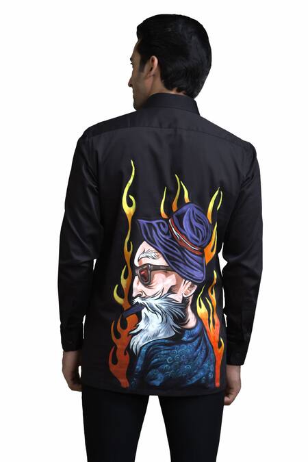 Buy Courtyard By Abhi Black Cotton, Lycra Handpainted Shirt With Trouser Online at Aza Fashions Buy_Courtyard By Abhi_Black Cotton, Lycra Handpainted Shirt With Trouser _Online_at_Aza_Fashions