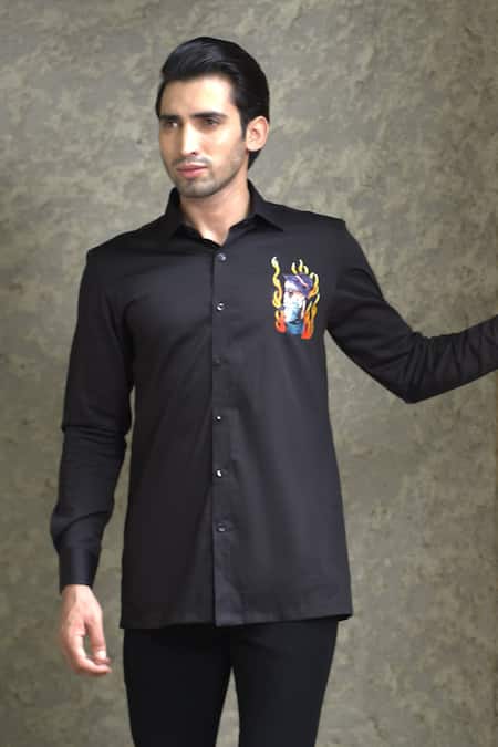 Buy_Courtyard By Abhi_Black Cotton, Lycra Handpainted Shirt With Trouser 