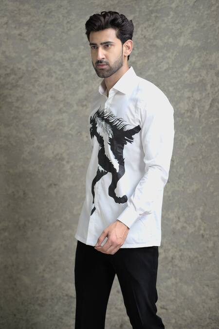 Buy Courtyard By Abhi White Cotton, Lycra Horse Handpainted Shirt With Trouser Online at Aza Fashions Buy_Courtyard By Abhi_White Cotton, Lycra Horse Handpainted Shirt With Trouser _Online_at_Aza_Fashions