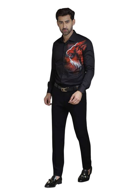 Buy_Courtyard By Abhi_Black Cotton, Lycra Wolf Handpainted Shirt With Trouser _Online_at_Aza_Fashions