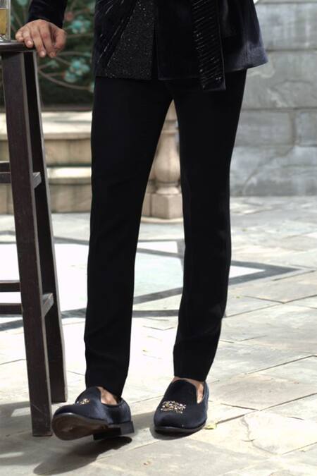 Courtyard By Abhi Black Velvet, Silk Beads, Zari Embroidered Tuxedo Set at Aza Fashions Courtyard By Abhi_Black Velvet, Silk Beads, Zari Embroidered Tuxedo Set _at_Aza_Fashions