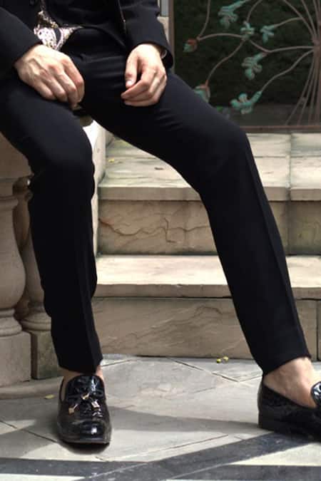 Courtyard By Abhi Black Lycra Sequins Embellished Tuxedo Trouser Set Online at Aza Fashions Courtyard By Abhi_Black Lycra Sequins Embellished Tuxedo Trouser Set _Online_at_Aza_Fashions