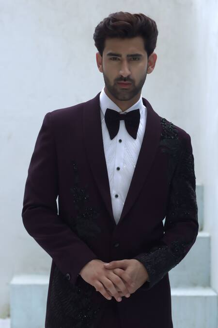 Courtyard By Abhi Floral Vine Bead Embellished Tuxedo Trouser Set 