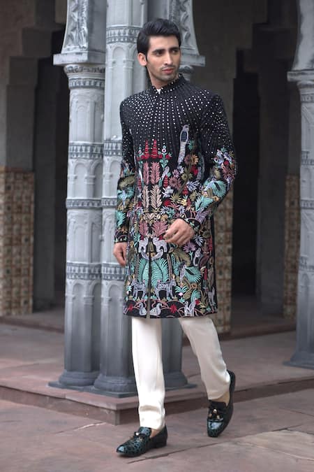 Courtyard By Abhi Tropical Safari Embroidered Sherwani With Trouser 