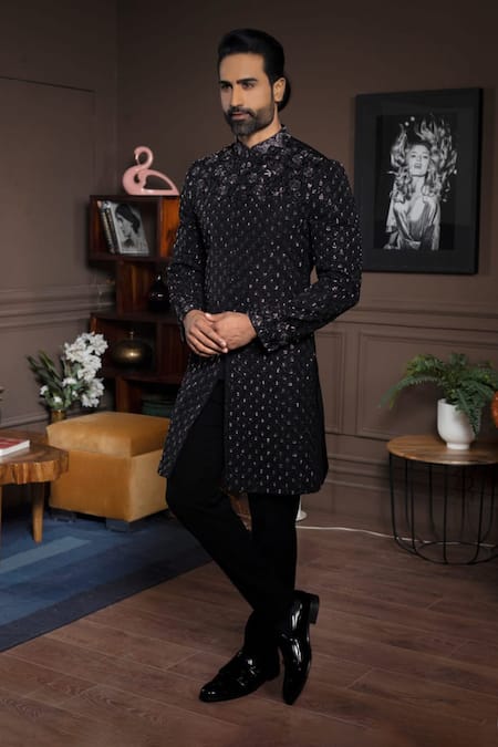 Courtyard by abhi Stellar Bloom Embroidered Sherwani With Trouser 