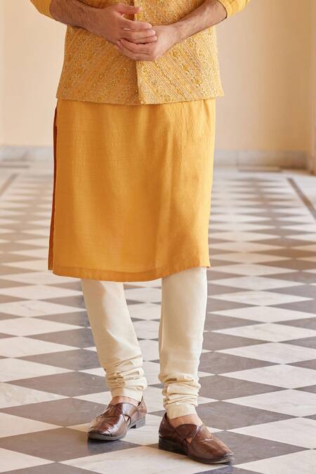 Osaa By Adarsh_Orange Raw Silk Embroidered Zardosi Nehru Jacket Set _Online_at_Aza_Fashions