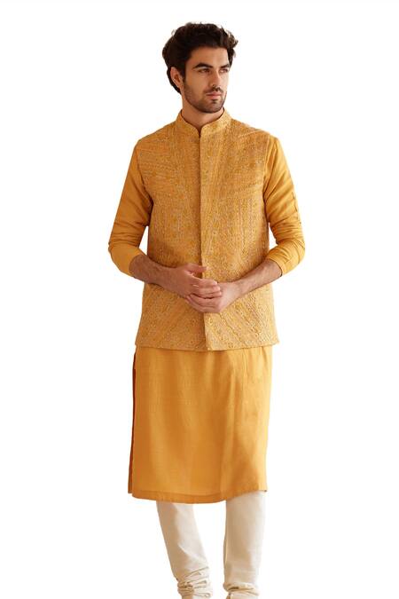 Nehru jacket on orange kurta best sale