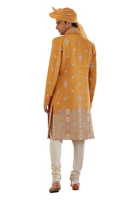 Osaa By Adarsh_Orange Raw Silk Embroidered Zardosi Sherwani Set _at_Aza_Fashions