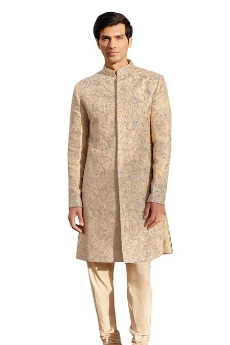 Osaa By Adarsh Beige Raw Silk Embroidered Zardosi Sherwani Churidar Set Online at Aza Fashions Osaa By Adarsh_Beige Raw Silk Embroidered Zardosi Sherwani Churidar Set _Online_at_Aza_Fashions