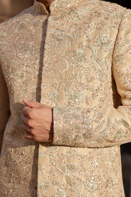 Osaa By Adarsh Beige Raw Silk Embroidered Zardosi Sherwani Churidar Set at Aza Fashions Osaa By Adarsh_Beige Raw Silk Embroidered Zardosi Sherwani Churidar Set _at_Aza_Fashions