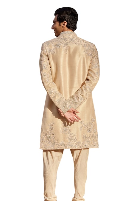 Buy Osaa By Adarsh Beige Raw Silk Embroidered Zardosi Sherwani Churidar Set Buy_Osaa By Adarsh_Beige Raw Silk Embroidered Zardosi Sherwani Churidar Set
