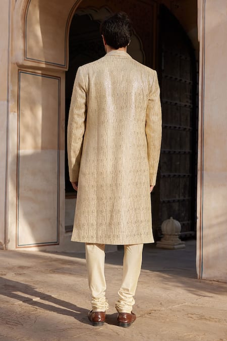 Shop Osaa By Adarsh Beige Embroidered Badla Sherwani Churidar Set at Aza Fashions Shop_Osaa By Adarsh_Beige Embroidered Badla Sherwani Churidar Set _at_Aza_Fashions