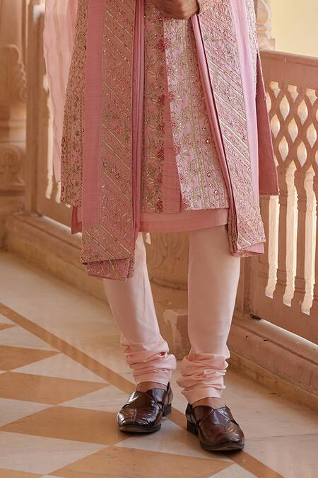 Osaa By Adarsh Pink Raw Silk Embroidered Zardosi Sherwani Set Online at Aza Fashions Osaa By Adarsh_Pink Raw Silk Embroidered Zardosi Sherwani Set _Online_at_Aza_Fashions