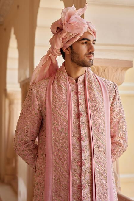 Buy Osaa By Adarsh Pink Raw Silk Embroidered Zardosi Sherwani Set Online at Aza Fashions Buy_Osaa By Adarsh_Pink Raw Silk Embroidered Zardosi Sherwani Set _Online_at_Aza_Fashions
