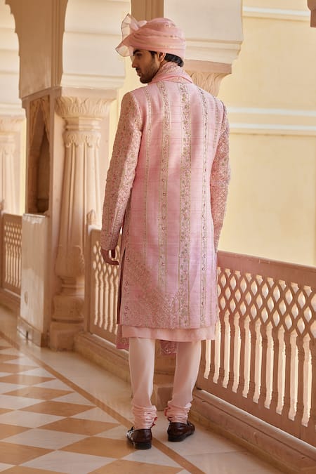 Shop Osaa By Adarsh Pink Raw Silk Embroidered Zardosi Sherwani Set at Aza Fashions Shop_Osaa By Adarsh_Pink Raw Silk Embroidered Zardosi Sherwani Set _at_Aza_Fashions