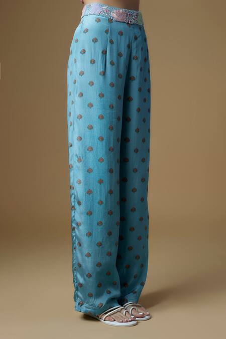 Vana Ethnics Blue Viscose Sequins Collared Butta Print Pant Set Online at Aza Fashions Vana Ethnics_Blue Viscose Sequins Collared Butta Print Pant Set _Online_at_Aza_Fashions