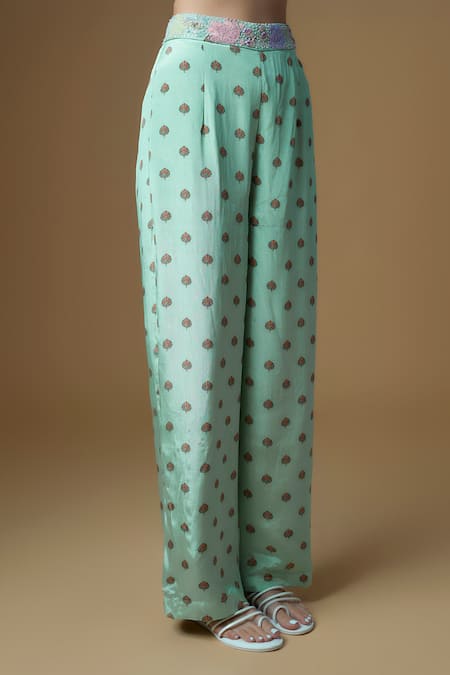 Vana Ethnics Green Viscose Sequins Collared Embroidered Waist Pant Set Online at Aza Fashions Vana Ethnics_Green Viscose Sequins Collared Embroidered Waist Pant Set _Online_at_Aza_Fashions