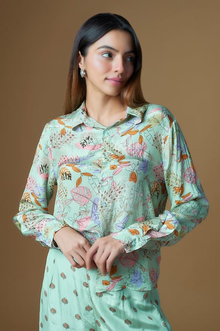 Buy Vana Ethnics Green Viscose Sequins Collared Embroidered Waist Pant Set Online at Aza Fashions Buy_Vana Ethnics_Green Viscose Sequins Collared Embroidered Waist Pant Set _Online_at_Aza_Fashions