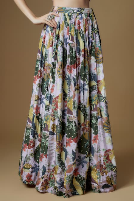 Vana Ethnics_Purple Viscose, Chiffon Beads, Cut Work, Floral Print Lehenga Blouse Set _Online_at_Aza_Fashions