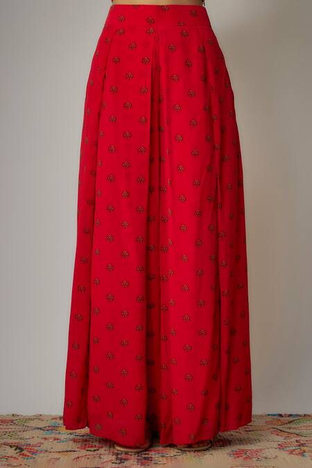 Vana Ethnics Red Viscose Sequins V-neck Tropical Print Pant Set With Cape Online at Aza Fashions Vana Ethnics_Red Viscose Sequins V-neck Tropical Print Pant Set With Cape _Online_at_Aza_Fashions