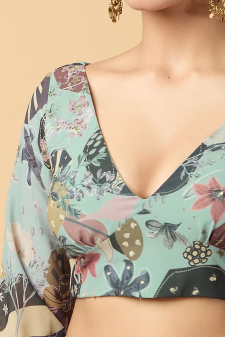 Shop Vana Ethnics Grey Georgette Sequins, Embroidery V-neck Printed Lehenga Blouse Set Online at Aza Fashions Shop_Vana Ethnics_Grey Georgette Sequins, Embroidery V-neck Printed Lehenga Blouse Set _Online_at_Aza_Fashions