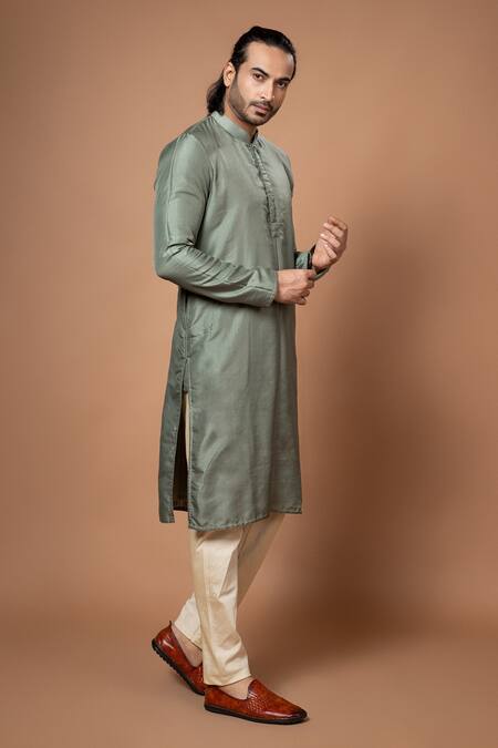 Priyanka Haralalka_Green Silk, Cotton Kurta With Pyjama _Online_at_Aza_Fashions