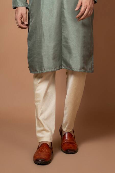 Shop_Priyanka Haralalka_Green Silk, Cotton Kurta With Pyjama _Online_at_Aza_Fashions