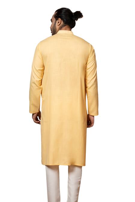 Priyanka Haralalka_Yellow Cotton, Silk Plain Kurta With Pyjama _Online_at_Aza_Fashions