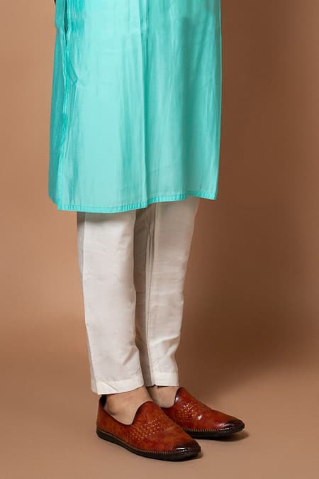 Buy_Priyanka Haralalka_Blue Cotton, Silk Applique Kurta With Pyjama _Online_at_Aza_Fashions