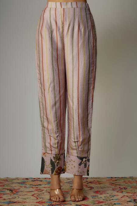 Vana Ethnics Purple Georgette Embroidery, Lace Mandarin Collar Floral Print Shirt With Pant Online at Aza Fashions Vana Ethnics_Purple Georgette Embroidery, Lace Mandarin Collar Floral Print Shirt With Pant _Online_at_Aza_Fashions