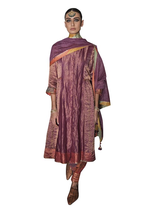 Swatti Kapoor_Orange , Handloom Beads, Gota Patti Hand Woven Stripped Jat Pant _Online_at_Aza_Fashions