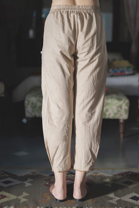 Swatti Kapoor_Gold 100% Cotton Pant Print Foil Kathika _at_Aza_Fashions