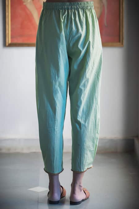 Swatti Kapoor Green Cotton Sequins, Foil Printing Hand Block Keerat Pant at Aza Fashions Swatti Kapoor_Green Cotton Sequins, Foil Printing Hand Block Keerat Pant _at_Aza_Fashions