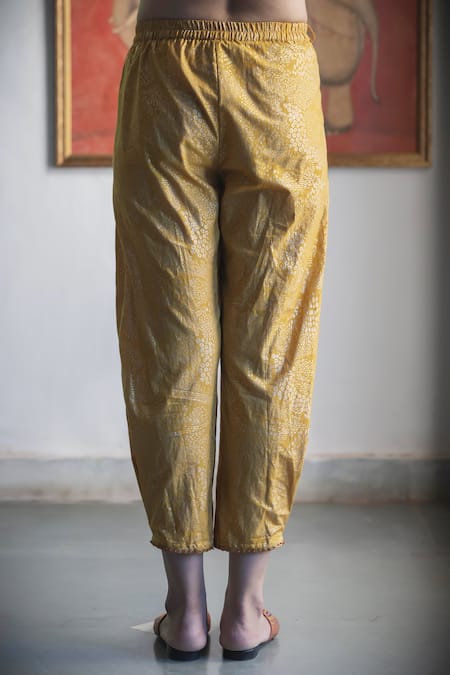 Shop Swatti Kapoor Yellow Cotton Sequins, Foil Printing Hand Block Leen Pant Online at Aza Fashions Shop_Swatti Kapoor_Yellow Cotton Sequins, Foil Printing Hand Block Leen Pant _Online_at_Aza_Fashions